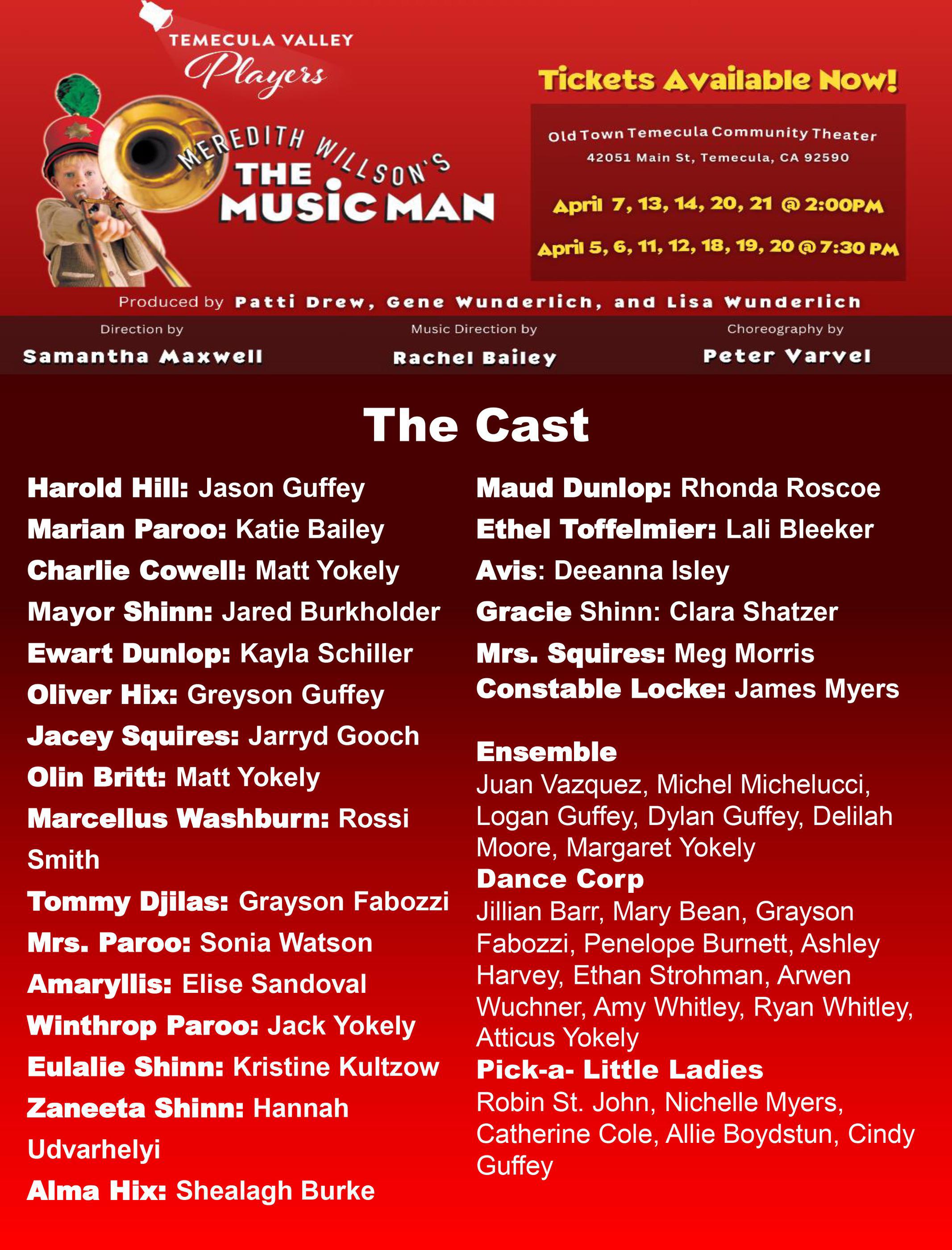 Temecula Valley Players announce Music Man Cast 2024